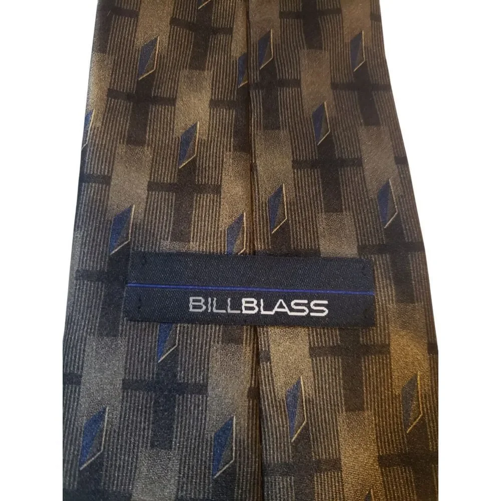 Bill Blass Neck Tie Mens‎ Designer Green Black Blue Geometric Business Casual